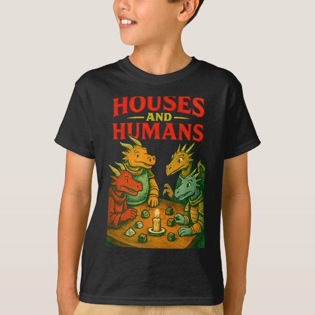 Camiseta Houses And Humans Gaming Funny Rpg Gamer Men Boys  (Frente)