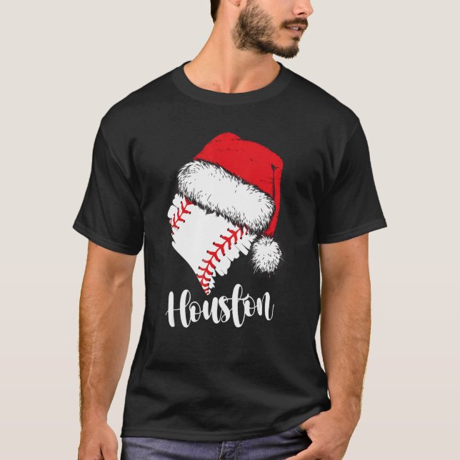 Camiseta Houston Baseball Heart Santa Hat Merry Xmas (Frente)