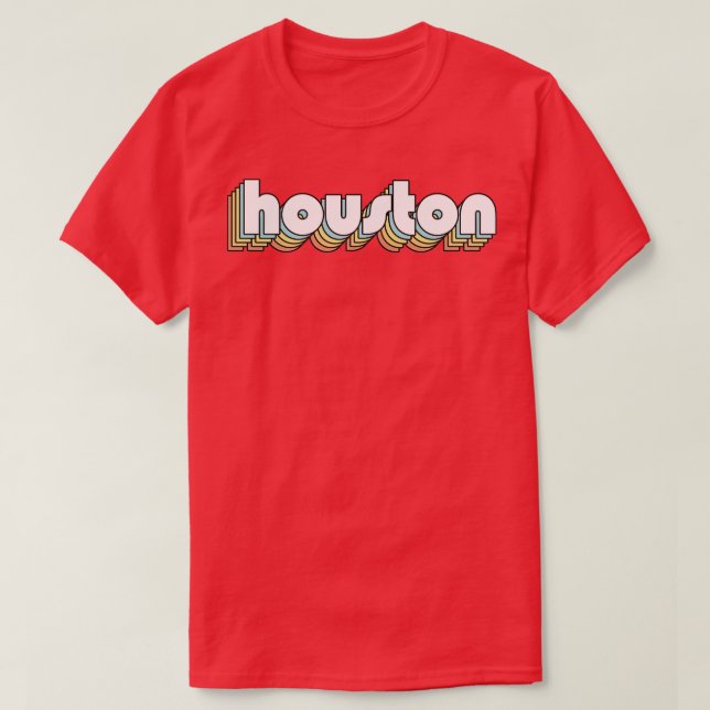 Camiseta Houston Retro Rainbow Tipografia Fapeada Estilo (Frente do Design)