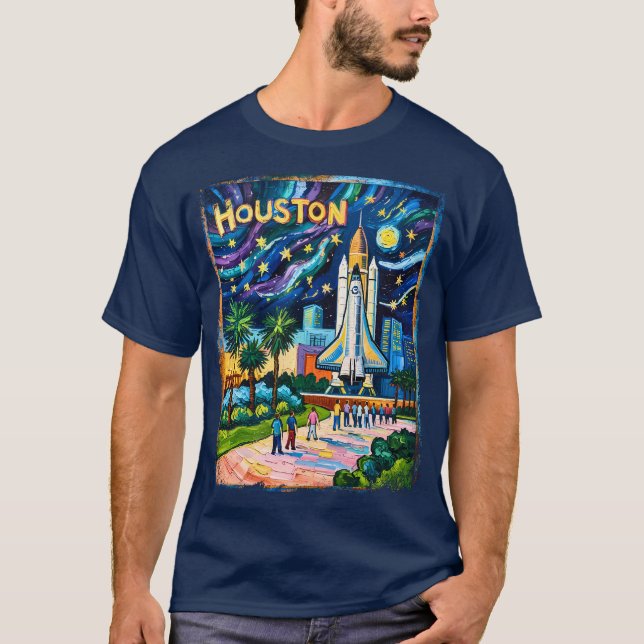 Camiseta Houston Skyline Space Center Rocket Van Gogh Kids (Frente)