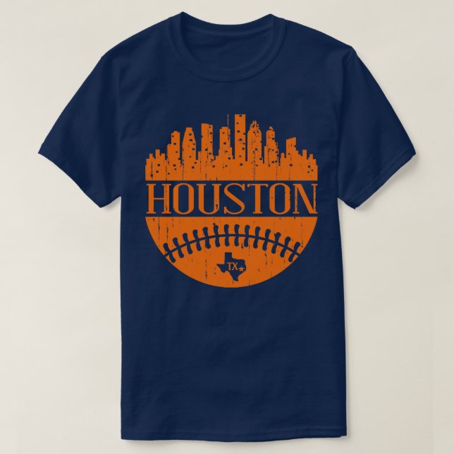 Camiseta Houston Texas Baseball City Skyline Retr (Frente do Design)