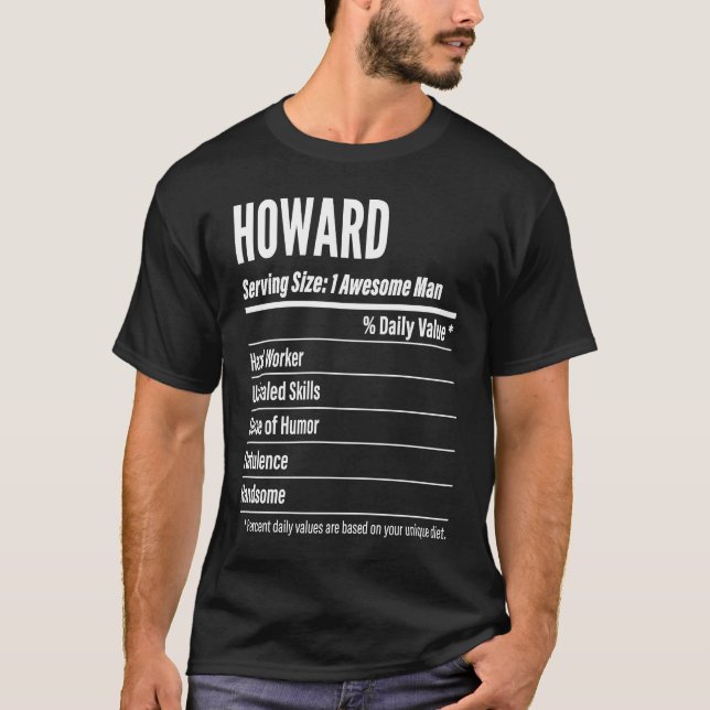 Camiseta Howard Nutritional Facts Servindo Calorias de Tama (Frente)