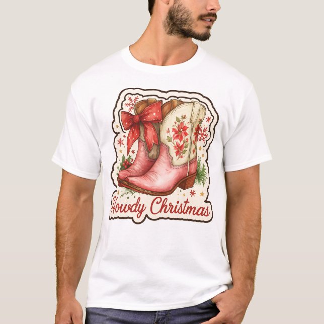 Camiseta Howdy Christmas Cowboy Boots Holiday (Frente)