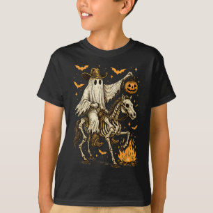 Camiseta Howdy Cowboy Ghost Pumpkin Andando Skeleton Cavalo