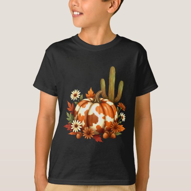 Camiseta Howdy Fall Pumpkin Retro Western Cowboy Cow Hallow (Frente)