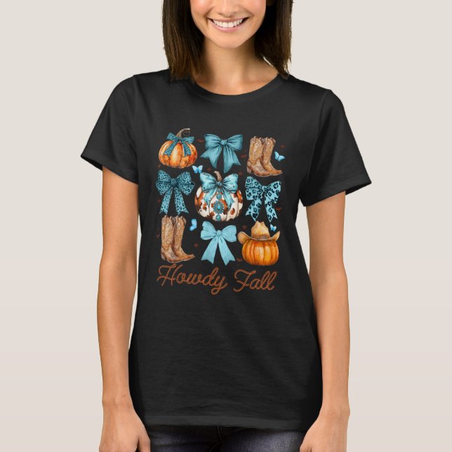 Camiseta Howdy Fall Western Pumpkin Coquette Arco Pumpkin (Frente)