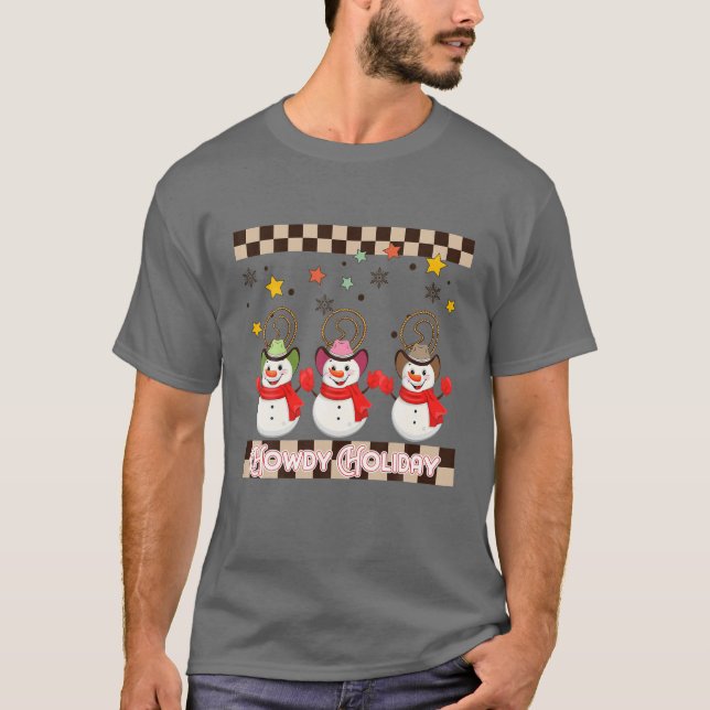 Camiseta Howdy Holiday Natal Retro Natal Snowman Rua (Frente)