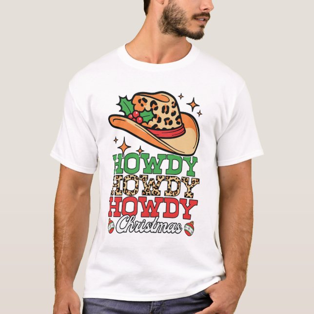 Camiseta Howdy Howdy Howdy Christmas Western Leopard (Frente)
