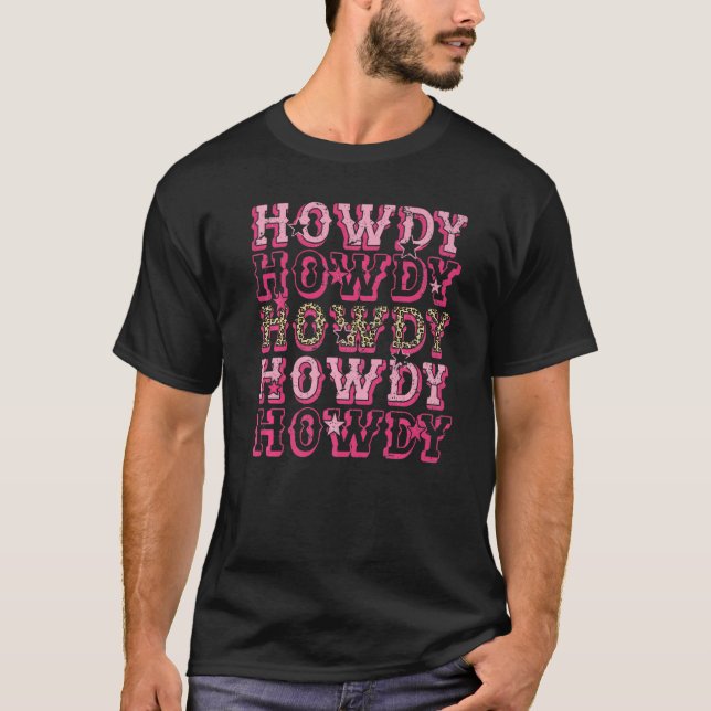 Camiseta Howdy Howdy Howdy Howdy Leopard Rosa Cowhide Weste (Frente)