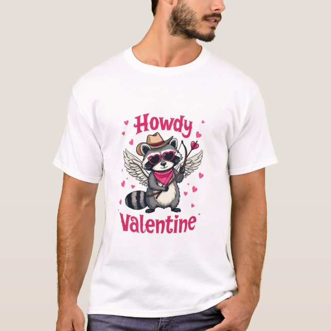 Camiseta Howdy Namorados Cowboy Hat Cupid Raccoon Gift (Frente)