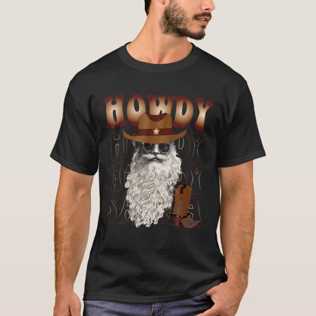 Camiseta Howdy Papais noeis Retro Western Natal Cowbo (Frente)