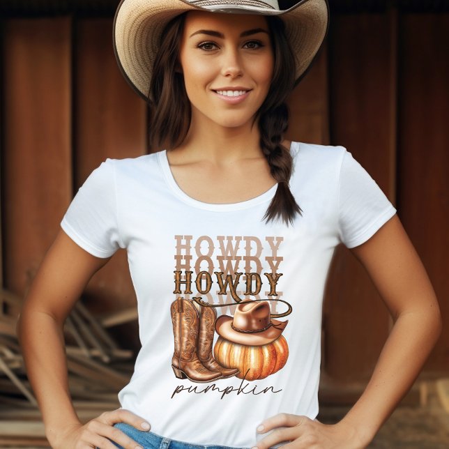 Camiseta Howdy Pumpkin Cowgirl Western T-Shirt (Howdy Pumpkin Cowgirl Western T-Shirt)