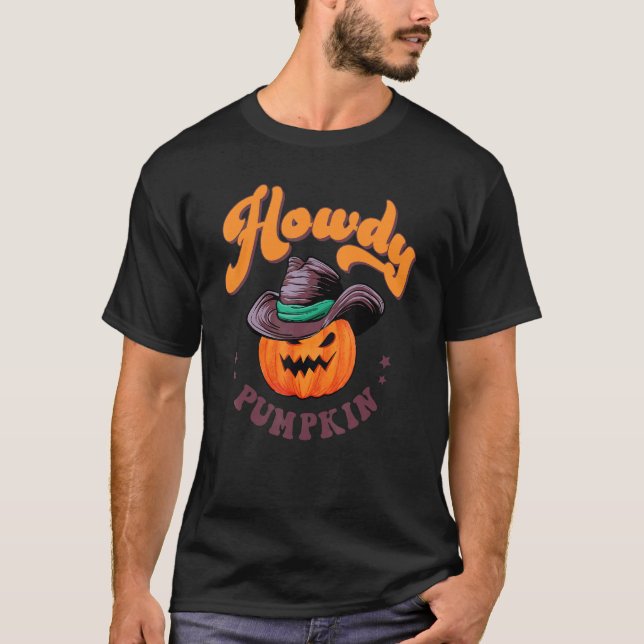 Camiseta Howdy Pumpkin Retro Halloween Western Country Fall (Frente)