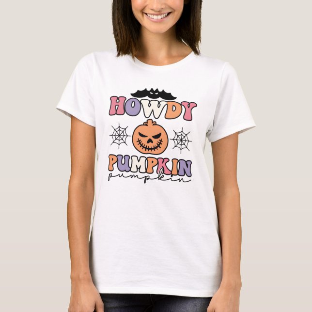 Camiseta Howdy Pumpkin T-Shirt | Spooky Western Halloween (Frente)