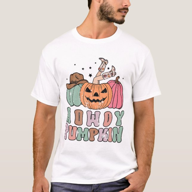 Camiseta Howdy Pumpkin Western Fall Rodeo Halloween (Frente)