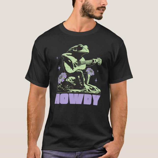 Camiseta Howdy Sapo tocando guitarra Cute e Quirky (Frente)