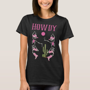 Camiseta Howdy Skeleton Dançando no Oeste Cowgirl Hal
