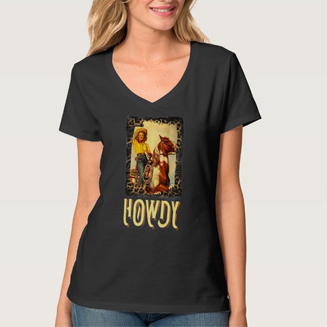 Camiseta Howdy Vintage Rustic Rodeo Western Southern Cowgir (Frente)