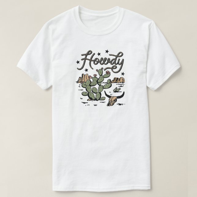 Camiseta Howdy Western Cactus (Frente do Design)