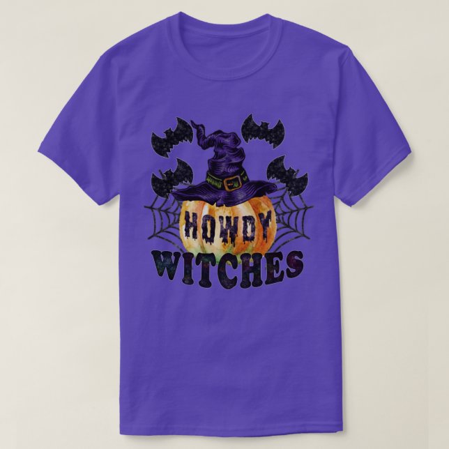 Camiseta Howdy Witches Happy Halloween Bats Pumpkin Witch H (Frente do Design)