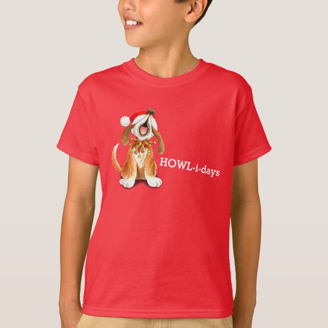 Camiseta Howl-i-day cão de Natal cantando t-shirt (Frente)