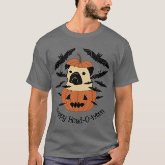 Camiseta Howl-O-Ween Pug num Jack-O-Lanterna com Bats