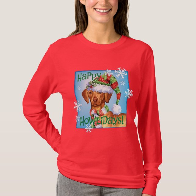 Camiseta Howlidays feliz Vizsla (Frente)