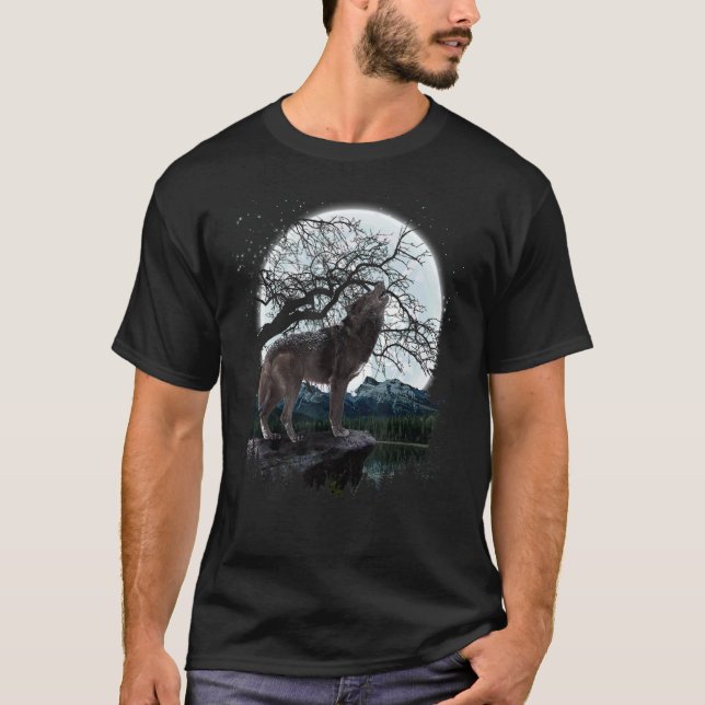 Camiseta Howling Predator Animal Forest Full Moon Wolf (Frente)