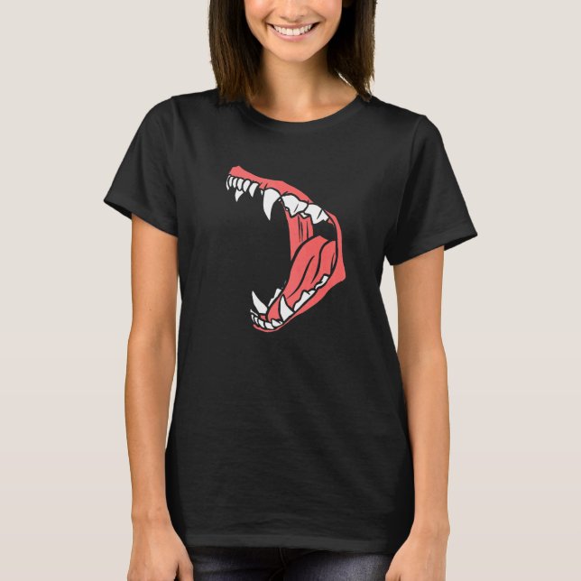Camiseta Howling Snarling Wolf Canine Mouth Horror Ha (Frente)