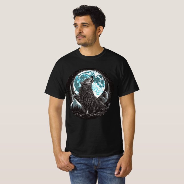 Camiseta Howling Wolf and Blue Full Moon (Frente Completa)