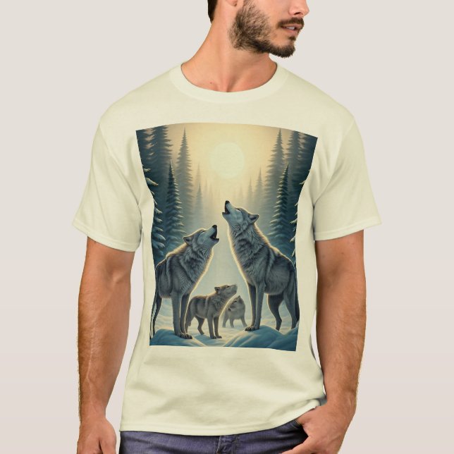 Camiseta "Howling Wolf Pack embaixo da lua" (Frente)