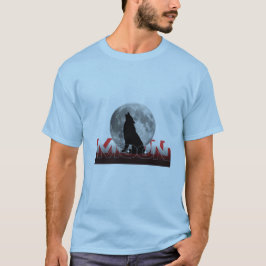 Camiseta Howling Wolf Silhouette with Full Moon Graphic T-S