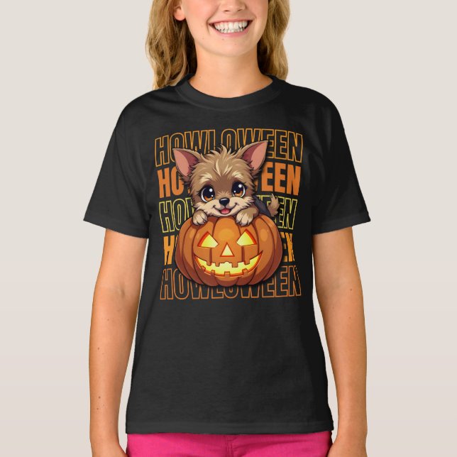 Camiseta HOWLOWEEN - Yorkie abre Halloween (Frente)