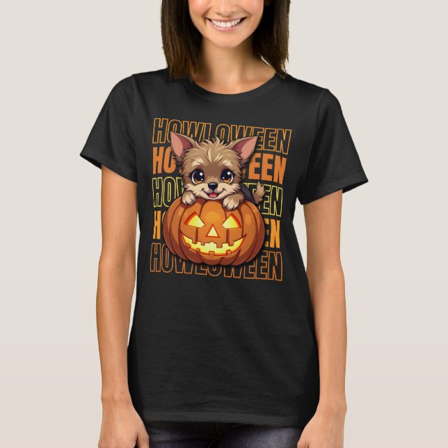 Camiseta HOWLOWEEN - Yorkie abre Halloween (Frente)