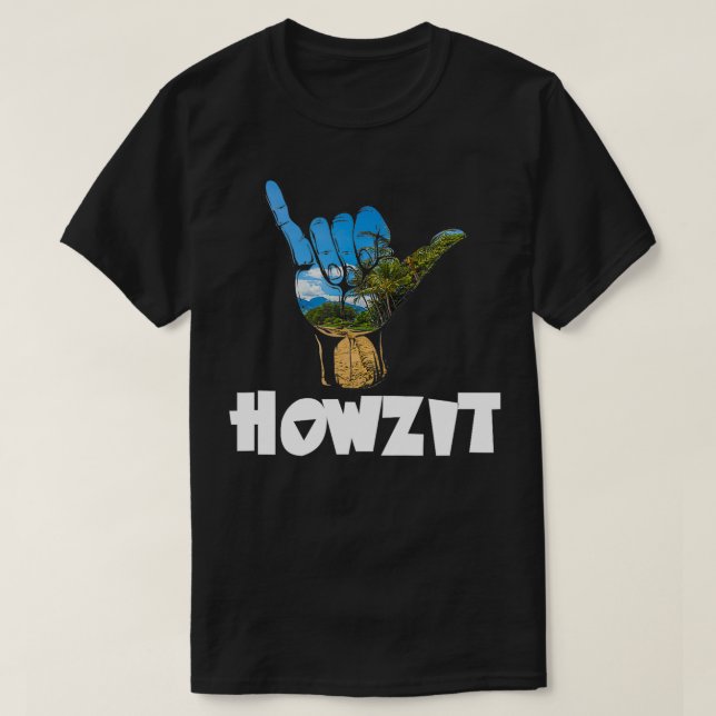 Camiseta Howzit Hawaii - Sinal de Alô Souvenir Novelty (Frente do Design)