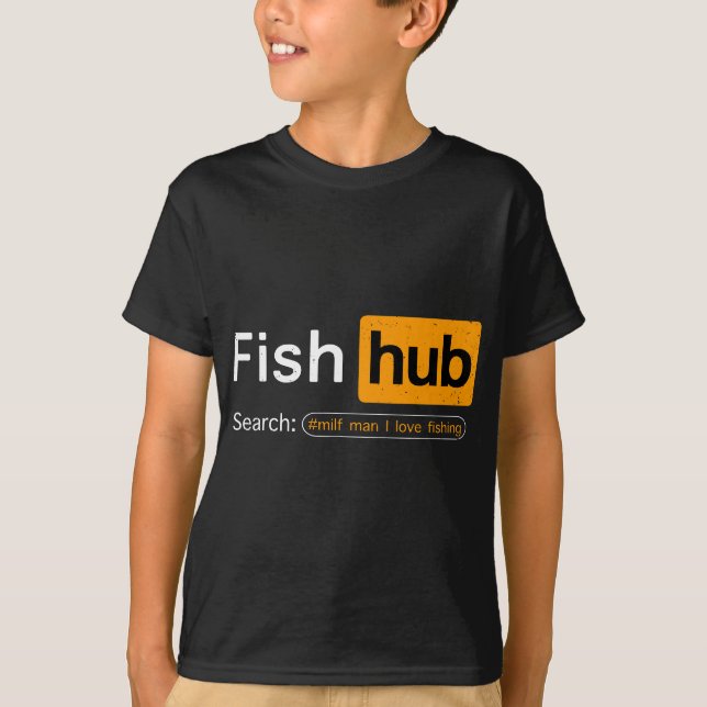 Camiseta Hub de Peixes Engraçado Piada de Pesca Suja MILF H (Frente)
