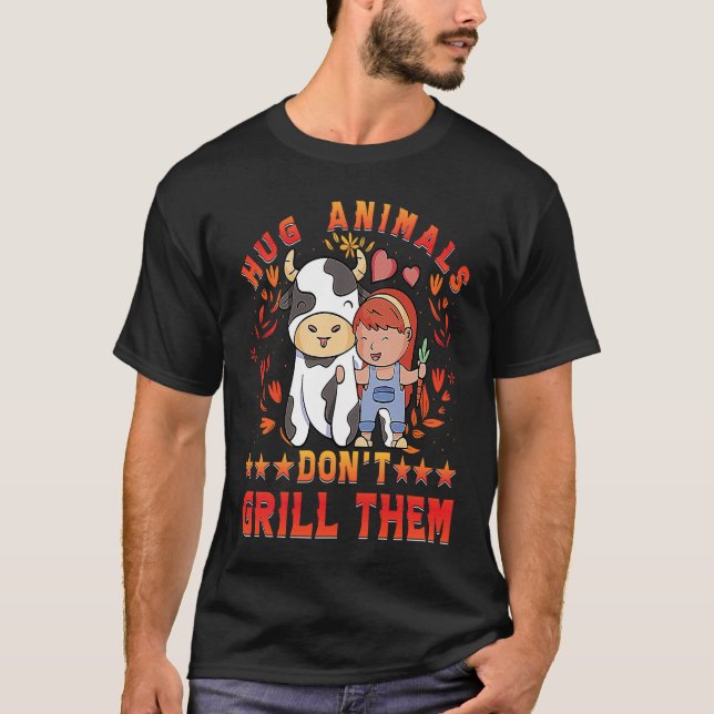 Camiseta Hug Animals don't grill them Vegan Vegan  Saying (Frente)