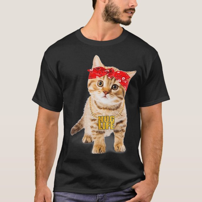 Camiseta Hug Thug Gangster Life Dourado Chain Cat Gangsta (Frente)