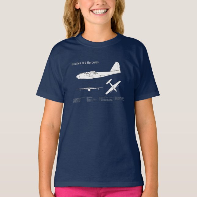 Camiseta Hughes H-4 Hércules Spruce Goose - Planos de Avião (Frente)