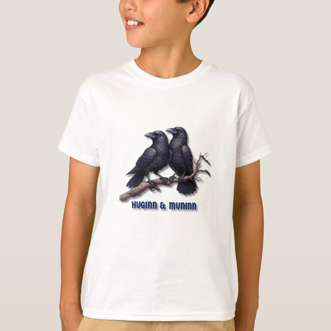 Camiseta Huginn e Muninn Kids T-Shirt, Odin's Ravens Tee (Frente)