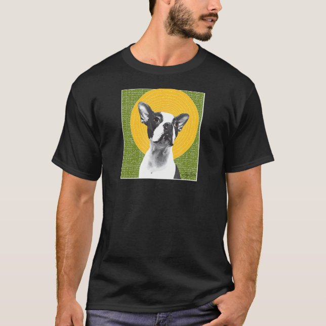 Camiseta Hugo 619 Com Um Halo Boston Terrier Halo Green (Frente)