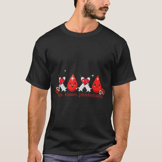 Camiseta Hugs Kiss Phlebotomy Valentines Phlebotomist Lab T (Frente)