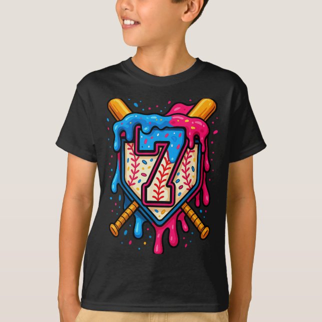 Camiseta Hugvyn 7th Birthday Baseball Ice Cream Drip Number (Frente)