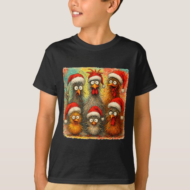 Camiseta Hugvyn Christmas Santa Chicken Crazy Eagerlys Roos (Frente)