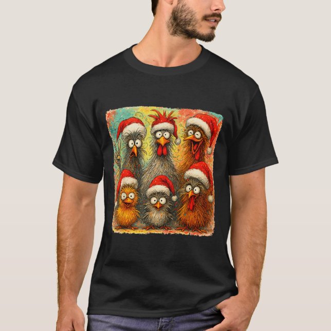 Camiseta Hugvyn Christmas Santa Chicken Crazy Eagerlys Roos (Frente)