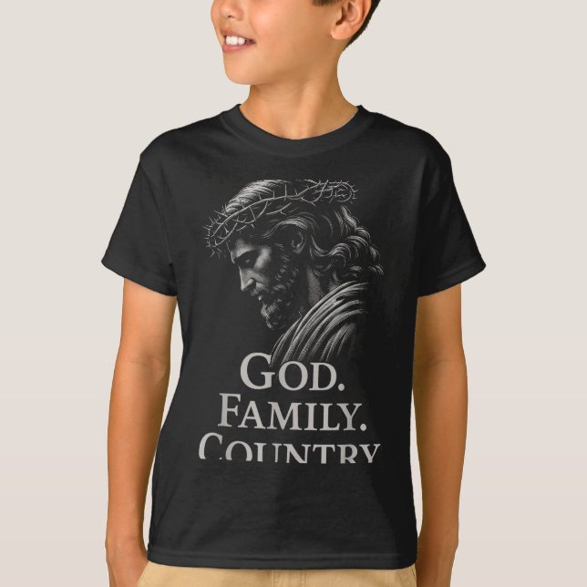 Camiseta Hugvyn God Family Country Jesus Christian Faith Mi (Frente)