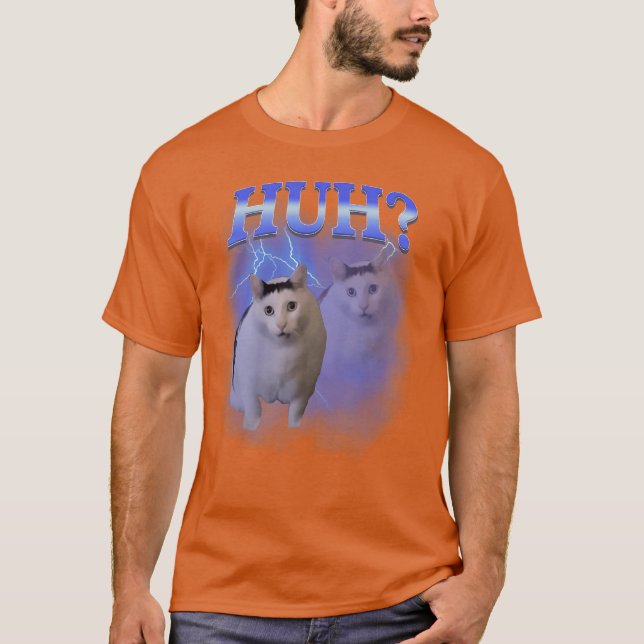 Camiseta Huh Silly Cat Meme Funny Oddly Bootleg Specific Da (Frente)