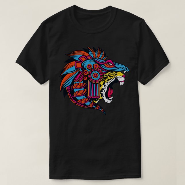 Camiseta Huichol Aztec Jaguar Head (Frente do Design)
