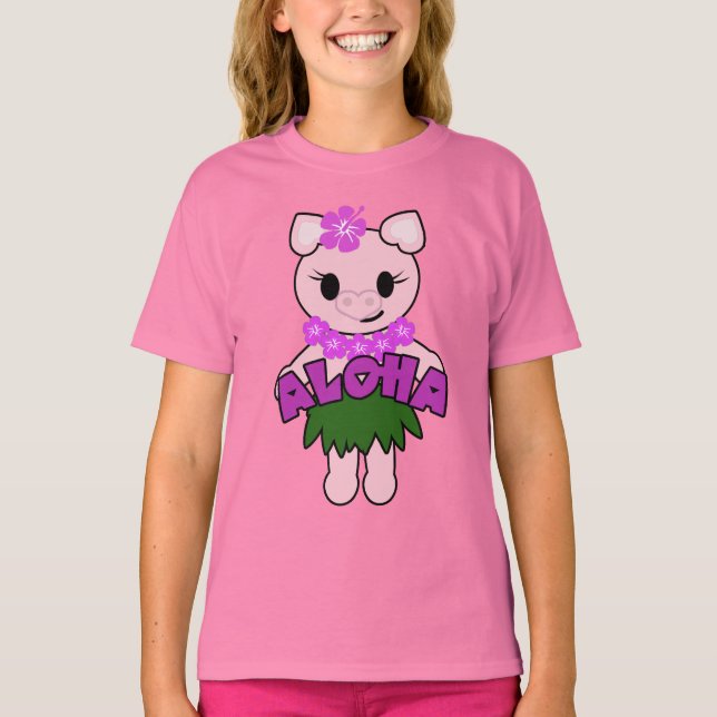 Camiseta Hula Piggy Girls Baby Doll (Feita) (Frente)