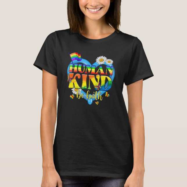 Camiseta Human Kind Be Both LGBTQ Ally Pride Rainbow Kindne (Frente)